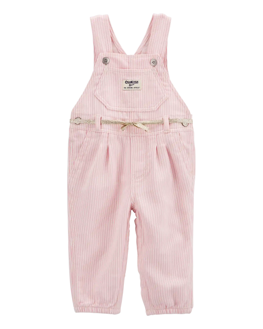 Baby Knit Denim Hickory Stripe Overalls - Pink