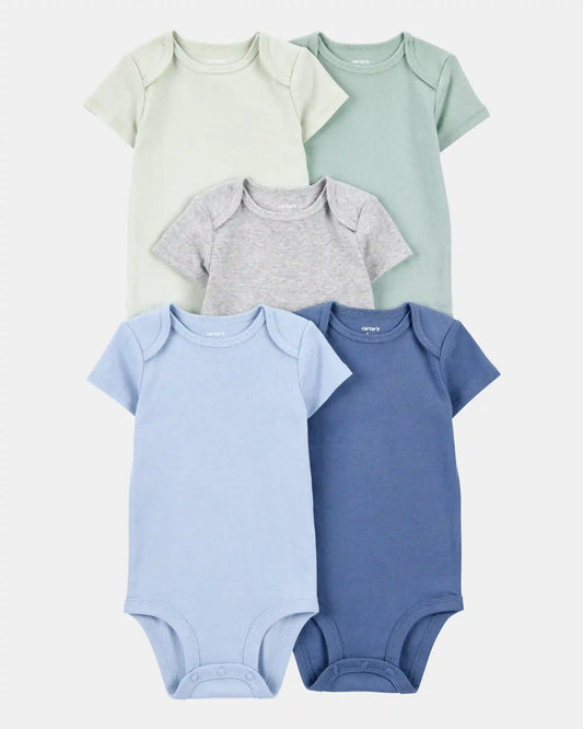 Baby Boy 5-Pack Solid Short-Sleeve Cotton Bodysuits