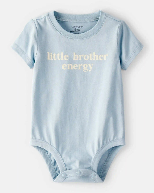 Baby Boy 'Little Brother Energy' Short-Sleeve Graphic Bodysuit - Blue