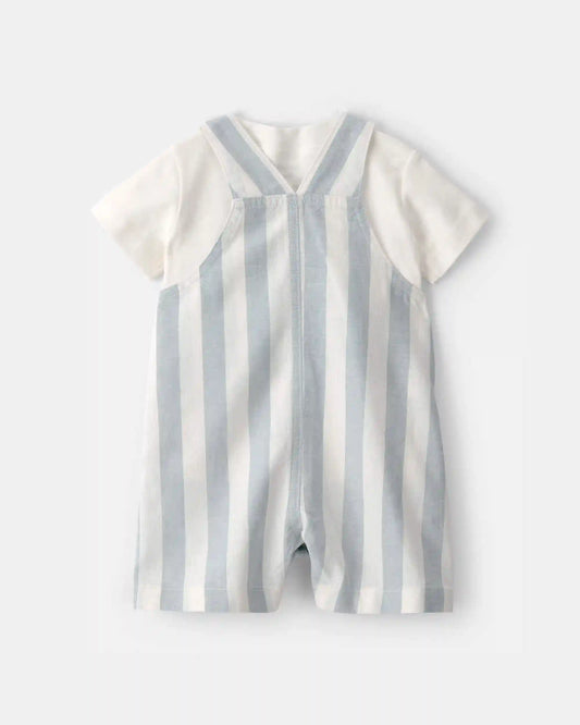 Baby Boy 2-Piece Stripe Romper Set - Blue/Ivory
