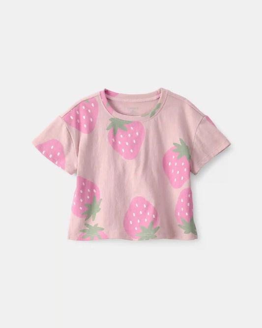 Baby Girl Strawberry Relaxed Top - Pink