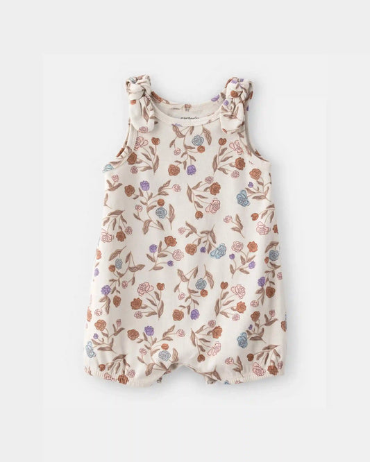 Baby Girl Floral Sleeveless Romper - Ivory