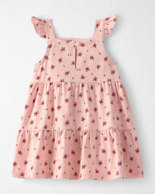 Baby Girl Organic Cotton Tiered Dress in Blush Floral Print