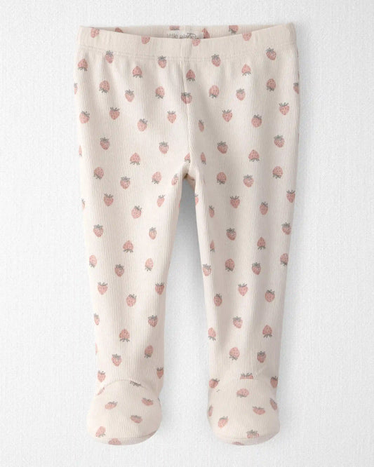Baby Girl Organic Cotton Rib Footed Pants in Strawberry Print
