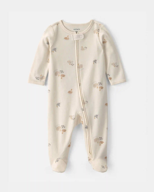 Baby Girl Swan 100% Cotton 2-Way Zip Sleep & Play Pajamas - Ivory