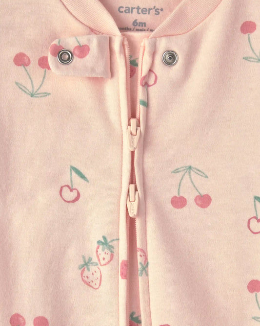 Baby Girl Strawberry 100% Cotton 2-Way Zip Sleep & Play Pajamas - Pink