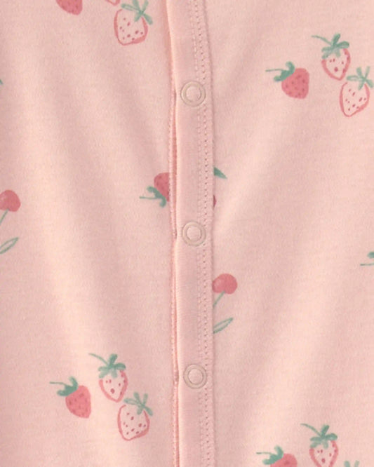 Baby Girl Strawberry 100% Cotton Sleep & Play Pajamas - Pink