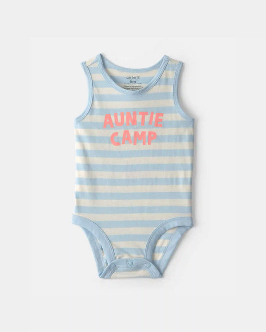 Baby 'Auntie Camp' Sleeveless Graphic Bodysuit - Blue/Ivory