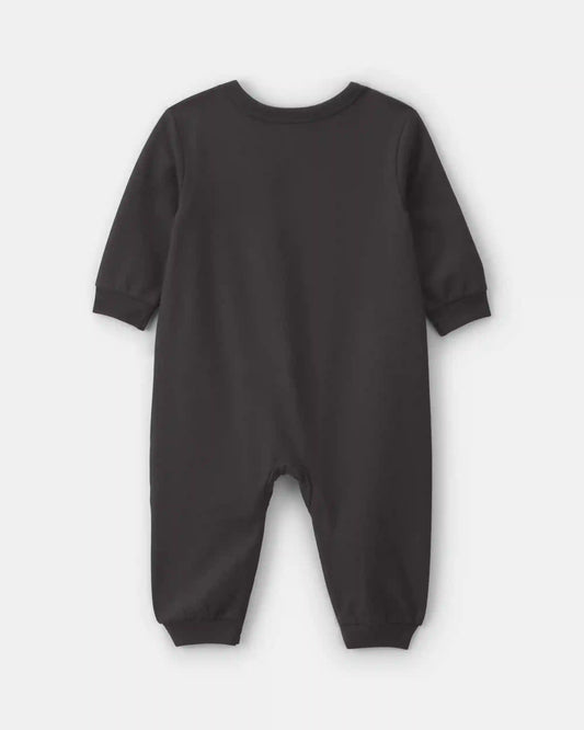 Baby Halloween Skeleton French Terry Long-Sleeve Jumpsuit - Charcoal