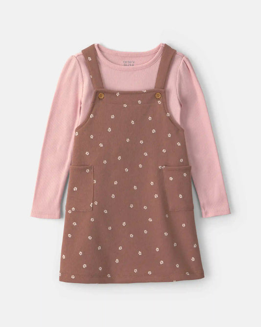 Baby Girl Floral French Terry Long-Sleeve Dress Set - Pink/Brown