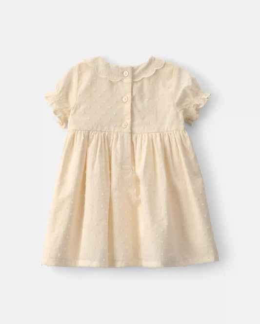 Baby Girl Swiss Dot Short-Sleeve Dress - Cream
