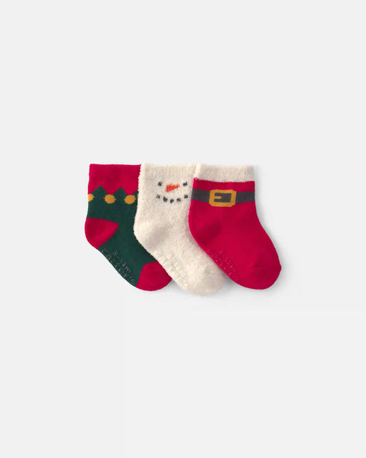 Baby Boy 3-Pack Santa Christmas Booties - Red/White/Green