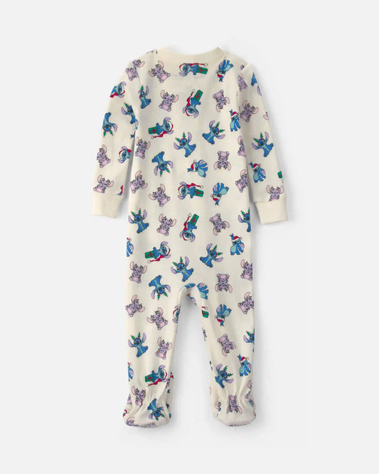 Baby 1-Piece Disney© Stitch Christmas 2-Way Zip 100% Cotton Snug Fit Footed Pajama - Ivory