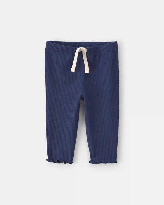 Baby Girl Pull-On Ribbed Leggings - Navy Blue