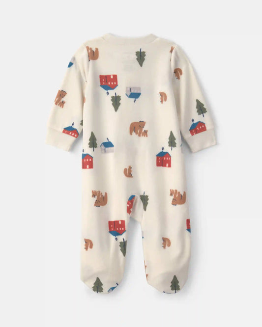 Baby Bear Cabin Fleece 2-Way Zip Sleep & Play Pajamas - Cream