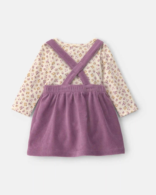 Baby Girl 2-Piece Fox Velvety Long-Sleeve Dress Set - Purple/Cream