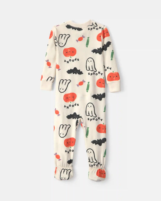 Baby Halloween Print 1-Piece Footed Pajama - Cream