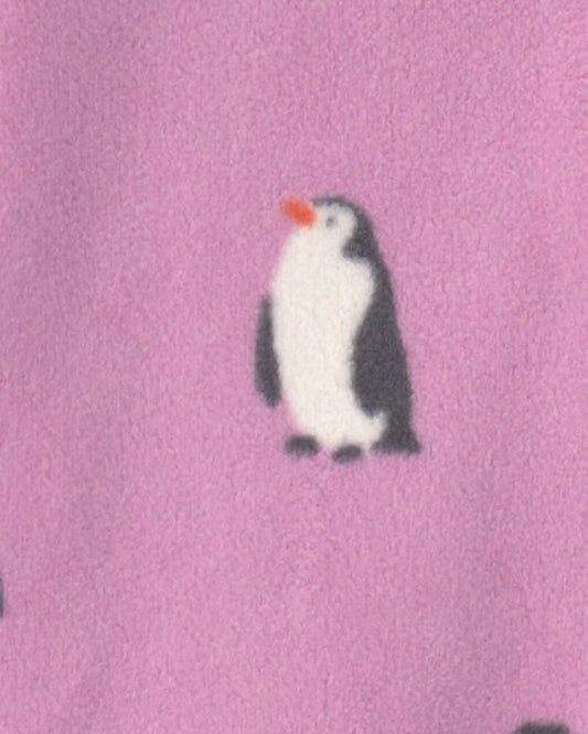 Baby Girl Penguin Fleece 2-Way Zip Sleep & Play Pajamas - Purple