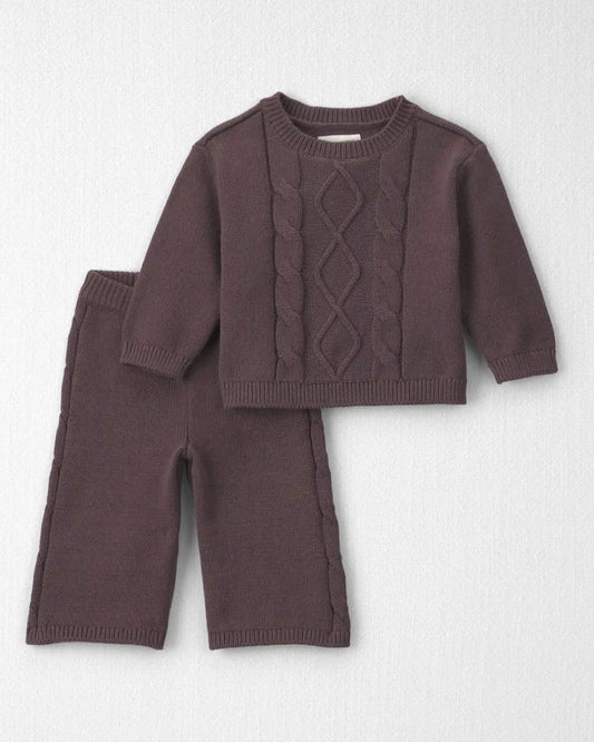 Baby Girl 2-Piece Organic Cotton Cable Knit Sweater Top & Pant Set
