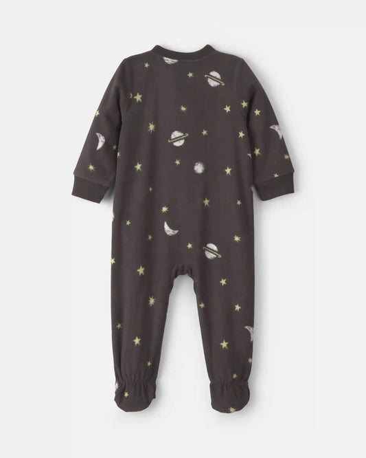 Baby Boy 1-Piece Space 2-Way Zip Fleece Loose Fit Footed Pajama - Black