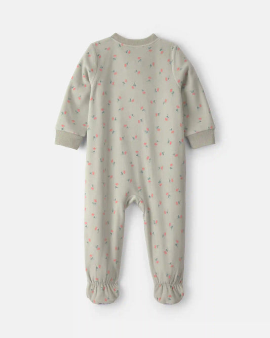 Baby Girl 1-Piece Heart 2-Way Zip Fleece Loose Fit Footed Pajama - Green