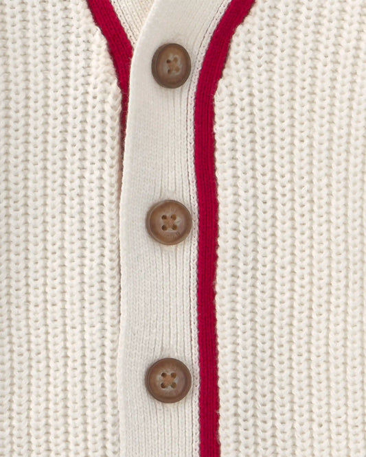 Baby Pinstripe Long-Sleeve Cardigan Sweater - White/Red