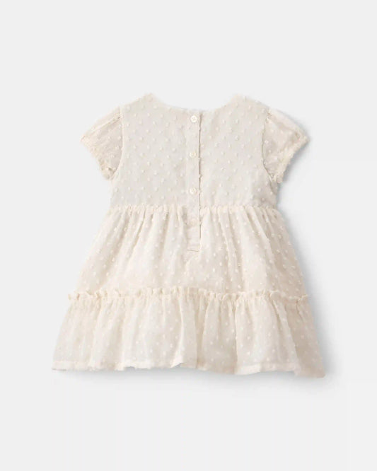 Baby Girl Swiss Dot Occasion Dress - Cream
