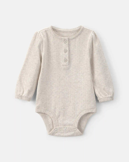 Baby Girl Ribbed Long-Sleeve Bodysuit - Cream