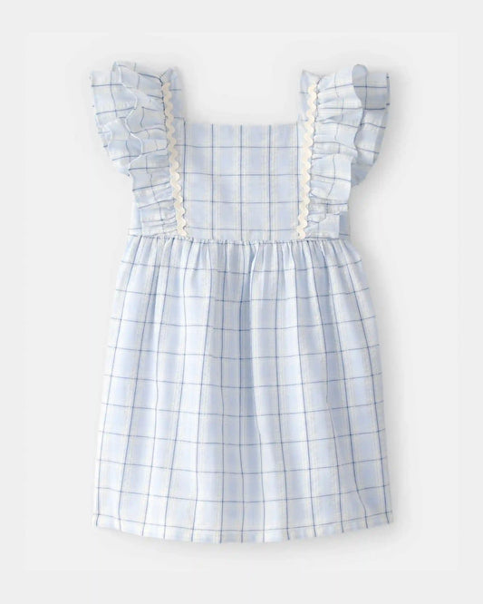 Toddler Girl Plaid Ruffle-Sleeve Dress - Blue/White