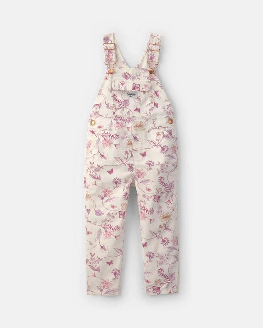 Toddler Girl Floral Overalls - Ivory