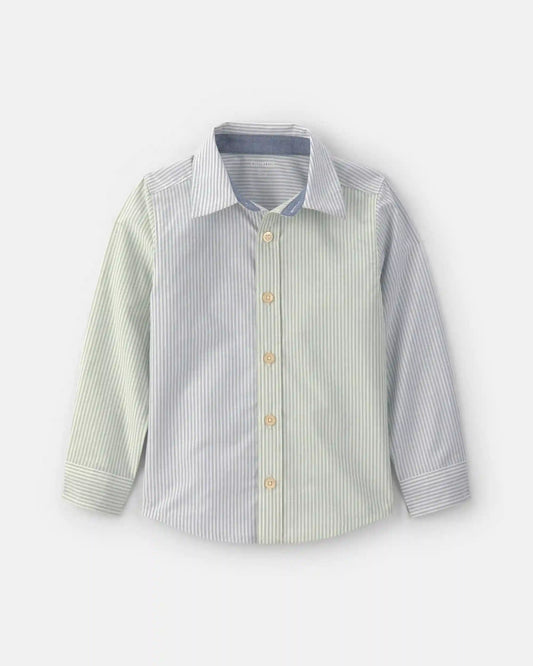 Toddler Boy Poplin Button-Down Shirt- Green/Blue