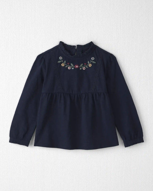 Toddler Girl Organic Cotton Embroidered Peplum Top