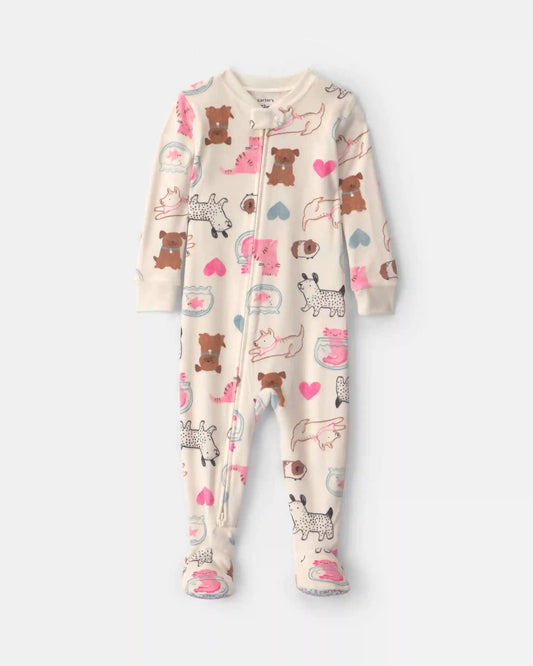 Toddler Girl 1-Piece Pets DreamPlush Snug Fit Footed Pajama - Cream