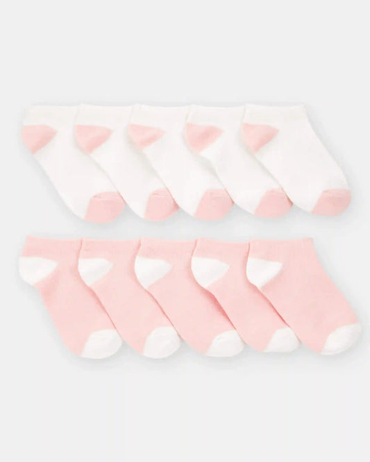Girls 10-Pack No Show Socks - Pink/White