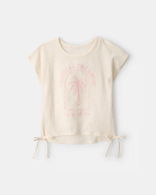 Girls 'Tropical Dreaming' Crinkle Top - Cream