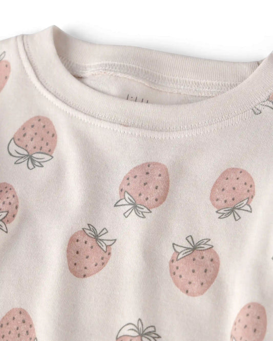Girls 2-Piece Organic Cotton Ribbed Pajama Set in Strawberry Print