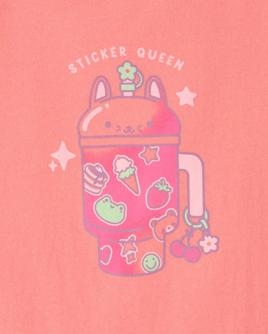 Girls 'Sticker Queen' Graphic Tee - Coral