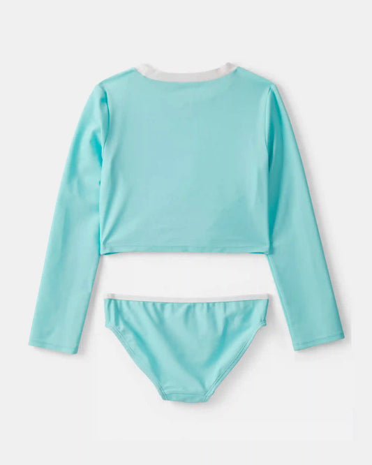 Girls 2-Piece Long-Sleeve Rashguard Swimsuit Set - Turquoise