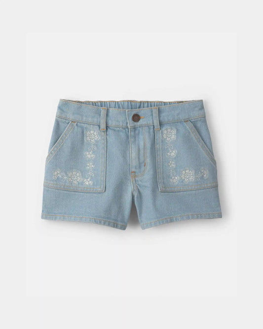 Girls Floral Denim Shorts - Light Wash