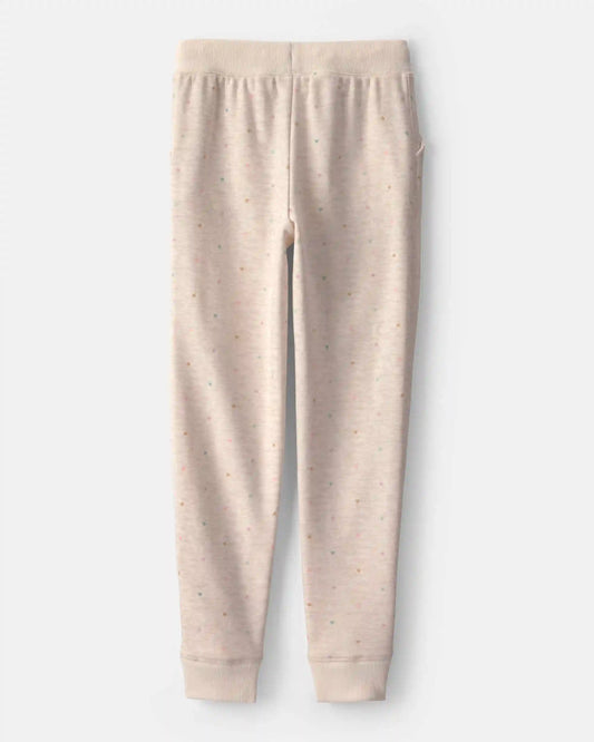 Girls Heart Drawstring Knit Joggers - Cream