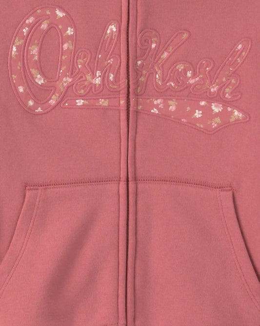 Girls Floral OshKosh Logo Fleece Zip-Up Hoodie - Pink