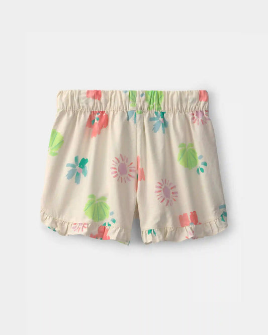 Girls Ruffle-Trim Summer Floral Shorts - Cream
