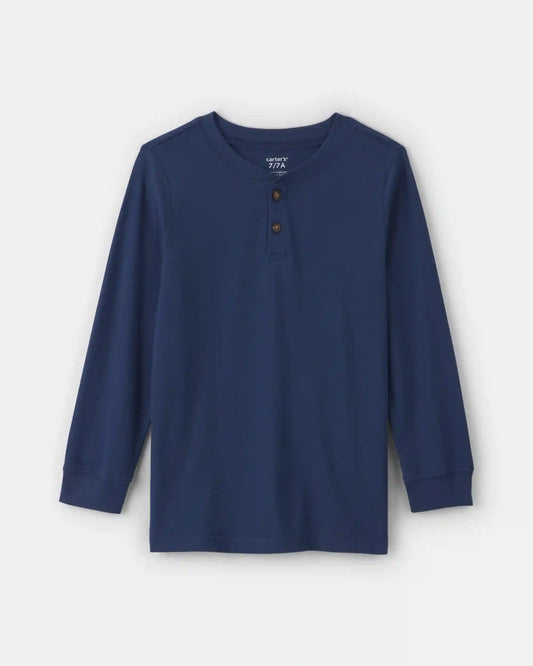Boys Long-Sleeve Henley T-Shirt - Navy Blue