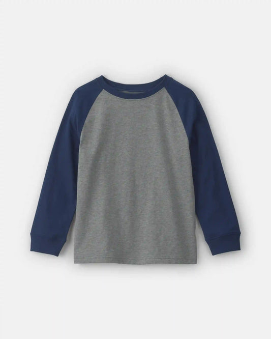 Boys Color Block Long-Sleeve T-Shirt - Grey/Navy Blue