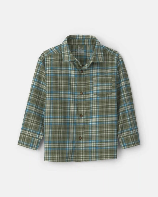Boys Plaid Button-Down Shirt - Green