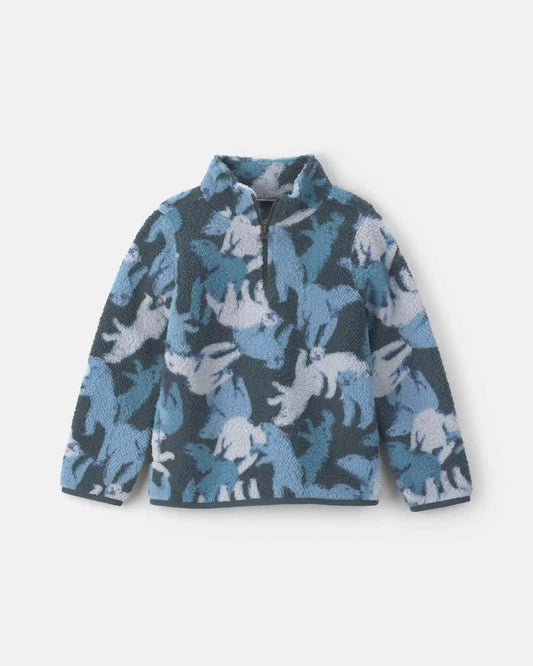 Boys Polar Bear Teddy Fleece Quarter-Zip Pullover Sweatshirt - Blue/Grey