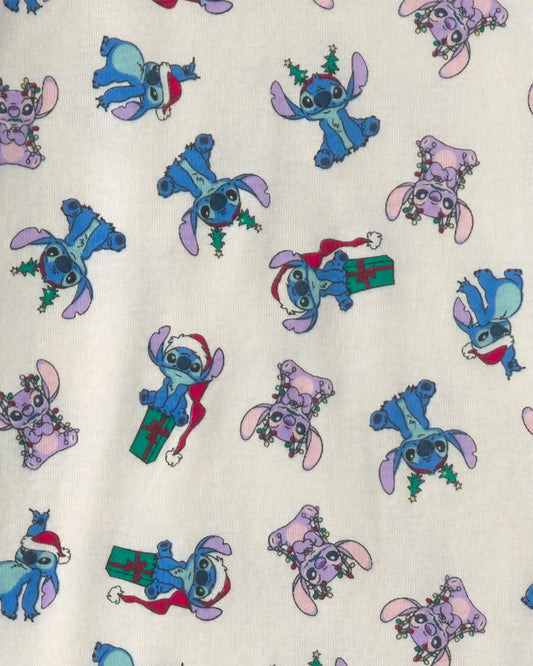 Kids 2-Piece Disney© Stitch Christmas 100% Cotton Snug Fit Pajama Set - Ivory