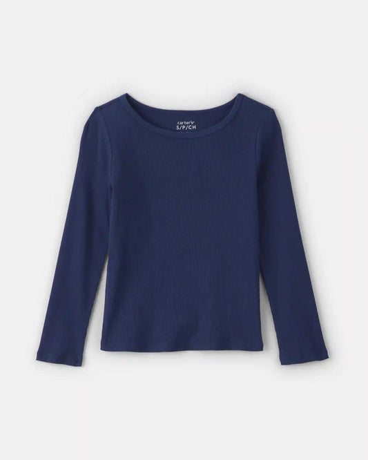 Girls Long-Sleeve Ribbed Top - Navy Blue