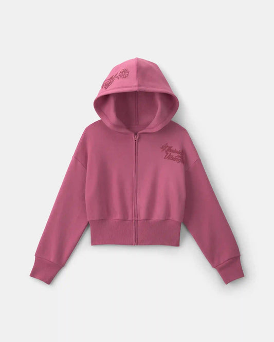 Girls 'Thriving' Fleece Zip-Up Hoodie - Pink