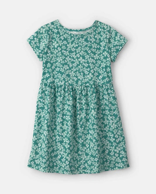 Girls Floral Short-Sleeve Dress - Green